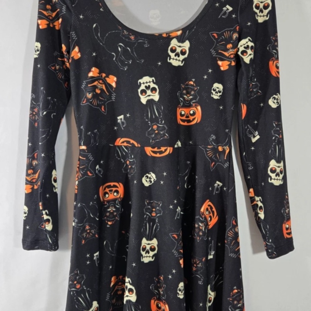 Sourpuss - Halloween Themed Black Dress with Cats and Pumpkins